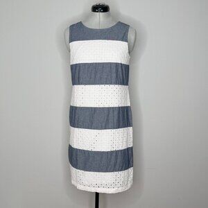 Talbot's Chambray and White Eyelet Striped Shift Dress | Size 8P